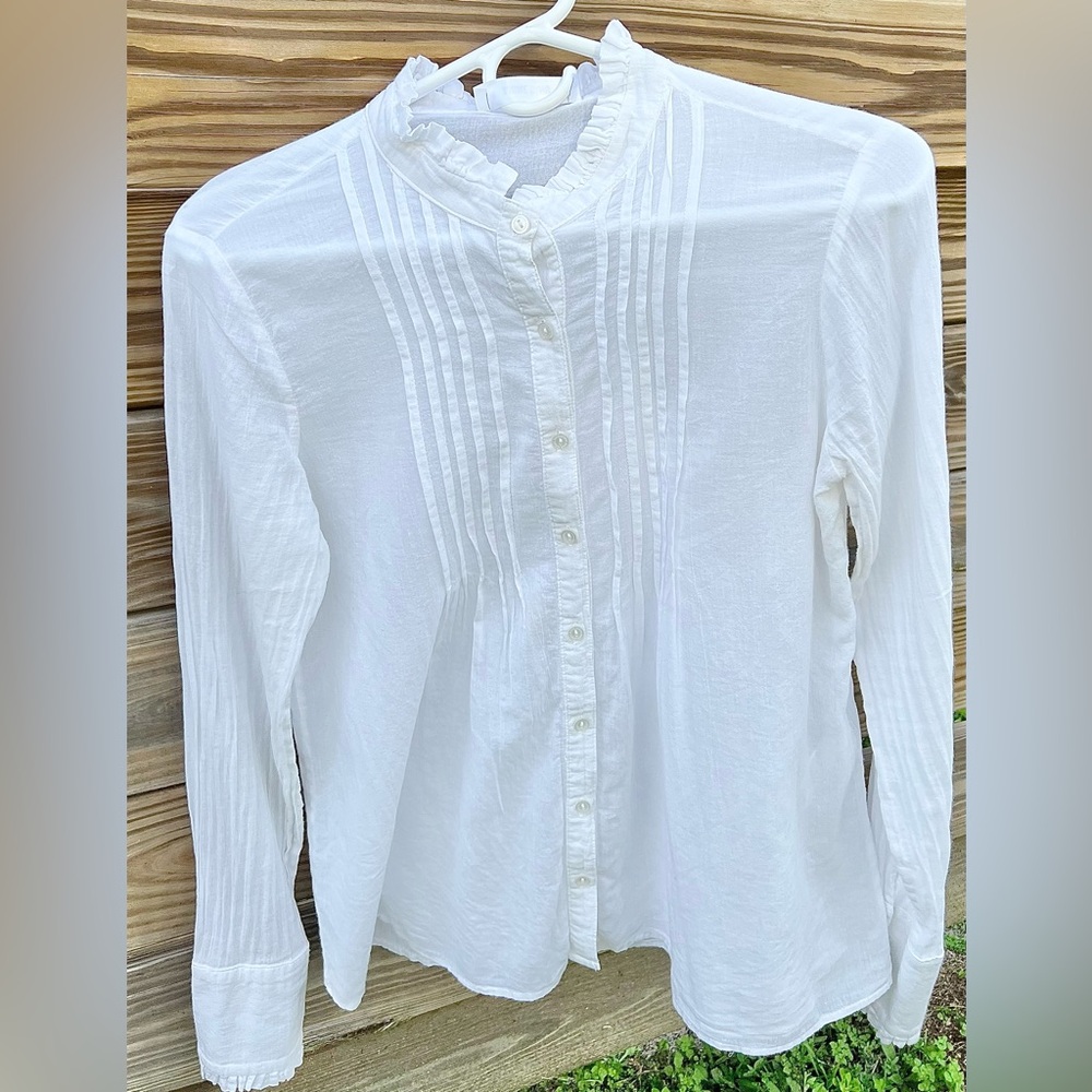 Anine Bing Women’s 100% Cotton White Ruffle Neck Tuxedo Button Down Size Small - Picture 3 of 8